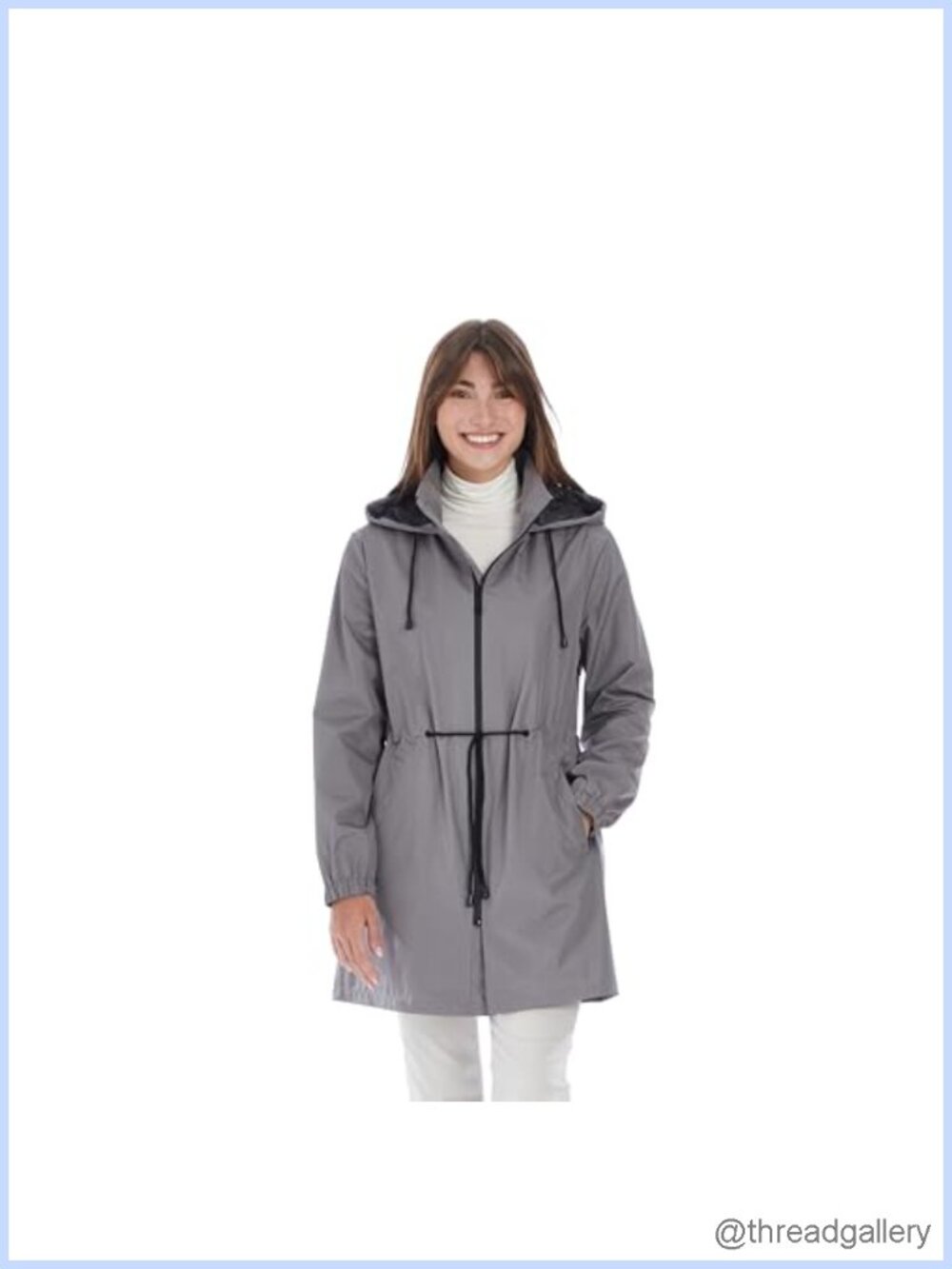 Nine West 34-inch Hooded Anorak Raincoat Zipper Drawstring Waist Women's
